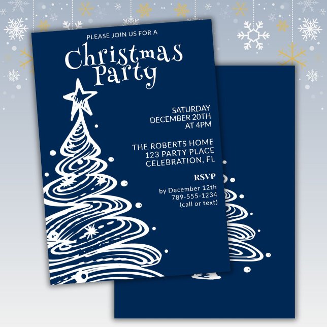 Convites Festa da Árvore de Natal Azul e Branco (Criador carregado)
