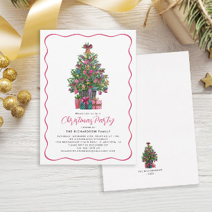 Convites Festa da Árvore de Natal Caprichosa Rosa Festiva
