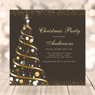 Convites Festa da Árvore de Natal Elegante Marrom Dourado B