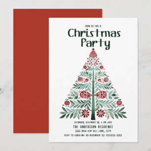 Convites Festa da Árvore de Natal Escandinava Nórdica Verde