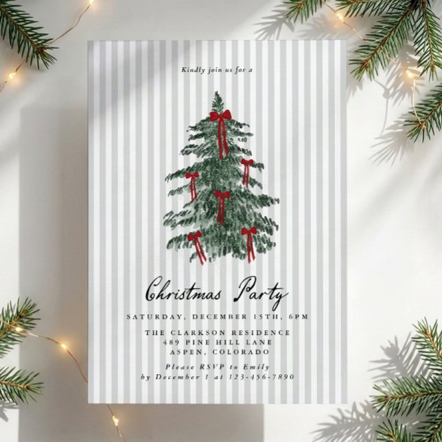 Convites Festa da Árvore de Natal Listrada de Verde Préppy  (Criador carregado)
