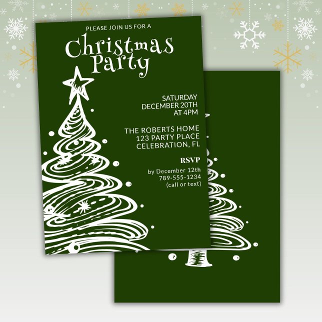 Convites Festa da Árvore de Natal Verde e Branca (Criador carregado)