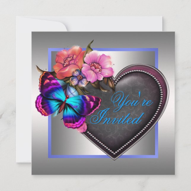 Convites Festa da Borboleta Rosa Prata Roxo (Frente)