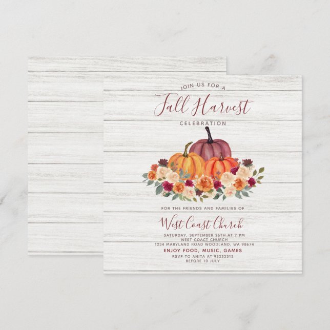 Convites Festa da Colheita de Outono Comunidade Igreja Piqu (Frente/Verso)