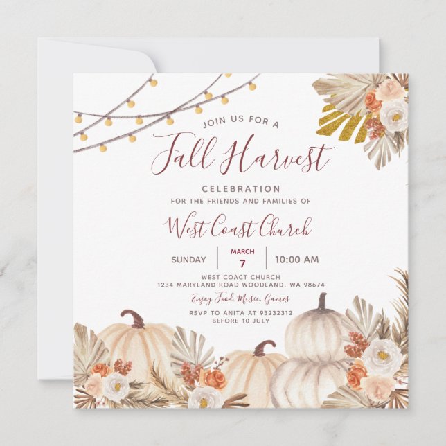 Convites Festa da Colheita de Outono, Fall Fest, Comunidade (Frente)