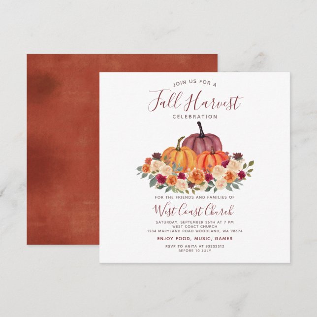 Convites Festa da Colheita de Outono, Festa de Outono, Comu (Frente/Verso)