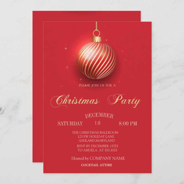 Convites Festa da Companhia de Natal Vermelha da Bola de Na (Frente/Verso)