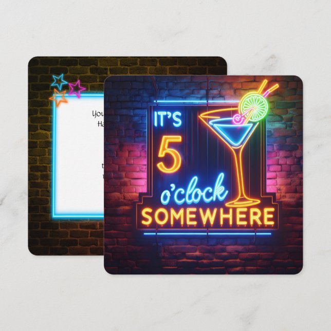 Convites Festa da Hora Feliz dos Cinco Horas de Relógio (Frente/Verso)