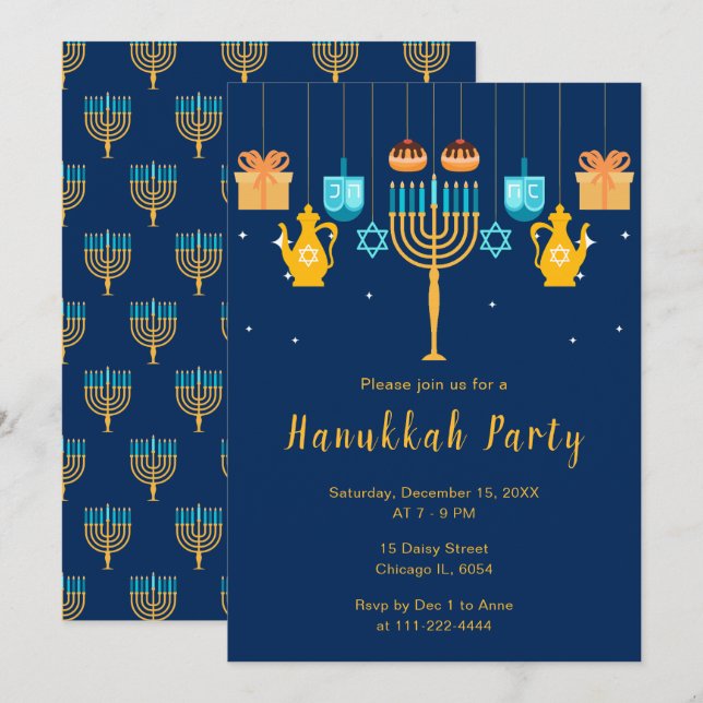 Convites Festa da Menorah de Hanuka (Frente/Verso)