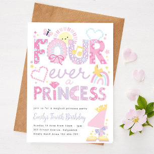 Convites Festa da Princesa de 4 anos, Para Sempre uma Princ
