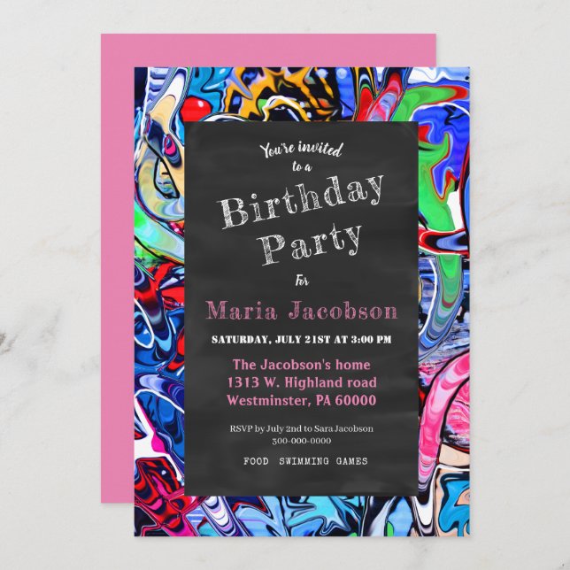 Convites festa da princesa do quadro de grafite (Frente/Verso)