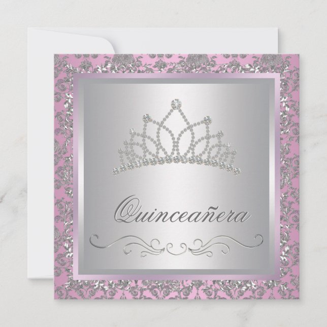 Convites Festa da Princesa Rosa Tiara de Diamante (Frente)