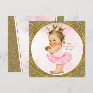 Convites Festa da Princesa Vintage Menina Bebê Brilho Doura