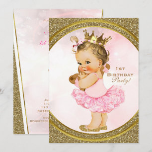 Convites Festa da Princesa Vintage Menina Bebê Brilho Doura