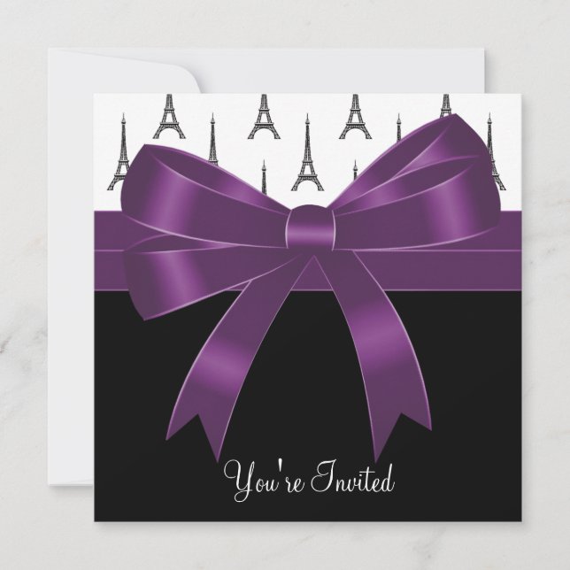 Convites Festa da Torre Eiffel Roxa de Ameixa Paris (Frente)
