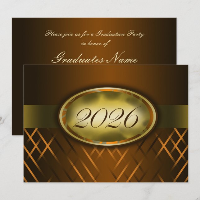 Convites Festa da Turma de 2026 da Classe Marrom e Dourada (Frente/Verso)