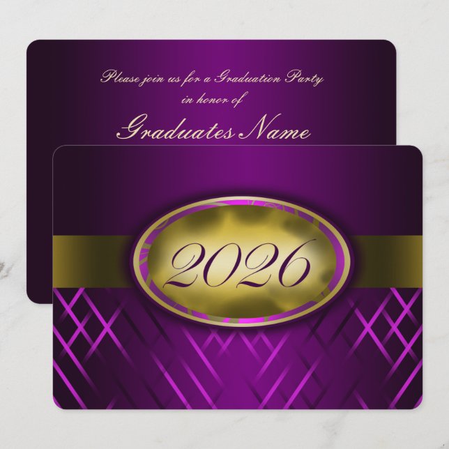 Convites Festa da Turma de 2026 Roxo e Dourado (Frente/Verso)