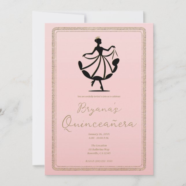 Convites Festa Dançante Princesa Ouro Preto Rosa (Frente)