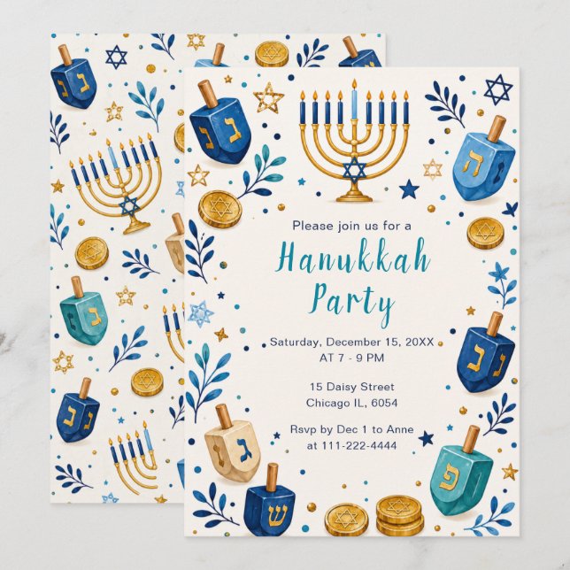 Convites Festa das Luzes de Hanukkah (Frente/Verso)