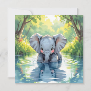 Convites Festa de 1º Aniversário com Tema de Elefante Bebê
