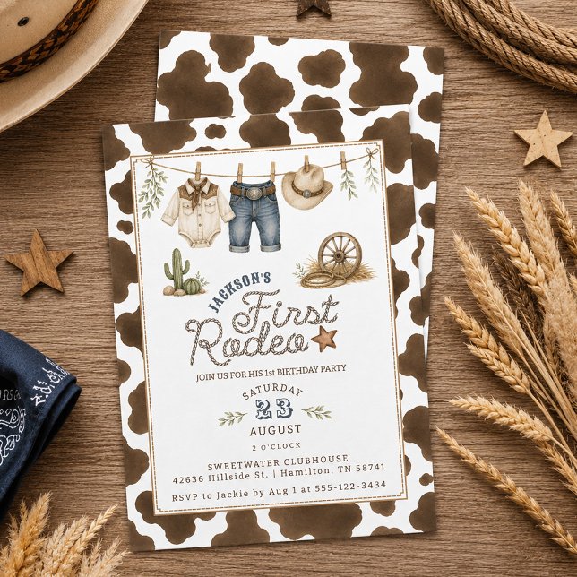 Convites Festa de 1º Aniversário Cute Clothesline First Rod (Cute Clothesline First Rodeo 1st Birthday Party Invitation)