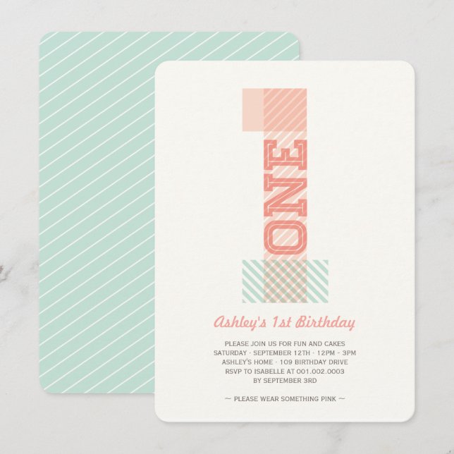 Convites Festa de 1º Aniversário da Menina das Listras do N (Frente/Verso)