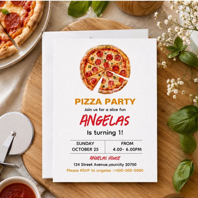 Convites Festa de 1º Aniversário da Modern Slice Slice Baby (Modern Slice Slice Baby Pizza 1st Birthday Invitation)