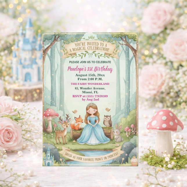 Convites Festa de 1º Aniversário da Princesa com Animais da (Criador carregado)