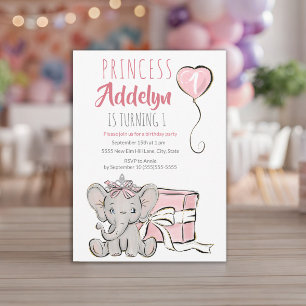 Convites Festa de 1º Aniversário da Princesa Rosa Elefante