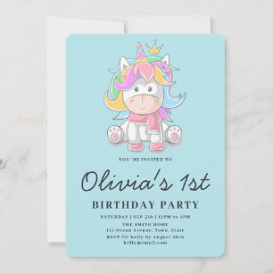 Convites Festa de 1º Aniversário da Princesa Unicórnio Fofa