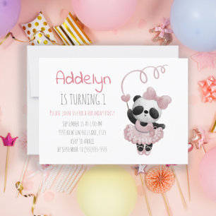 Convites Festa de 1º Aniversário de Menina com Urso Panda F