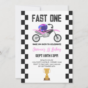 Convites Festa de 1º Aniversário de Menina Rosa com Moto de