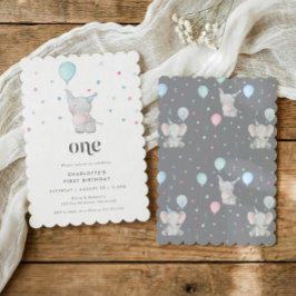 Convites Festa de 1º Aniversário de um Elefantezinho Fofo