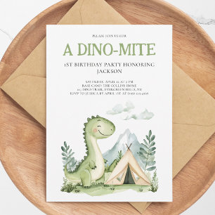 Convites Festa de 1º Aniversário de um Menino com Dinossaur