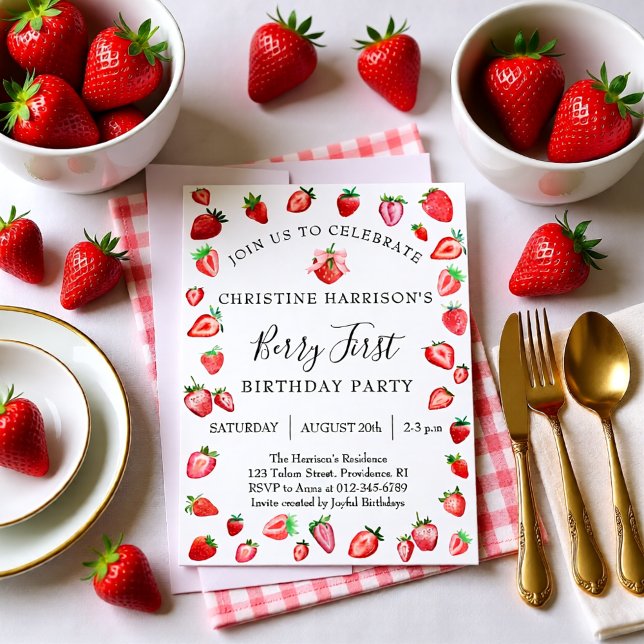 Convites Festa de 1º Aniversário do Berry (Berry First Birthday Party 1st Birthday Invitation)