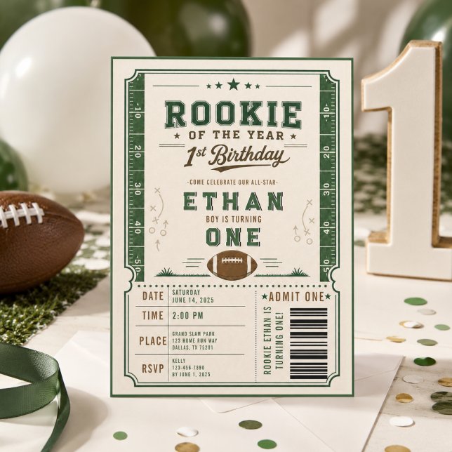 Convites Festa de 1º aniversário do Calouro do Futebol Verd (Football Green Rookie 1st Birthday party Invitation
)