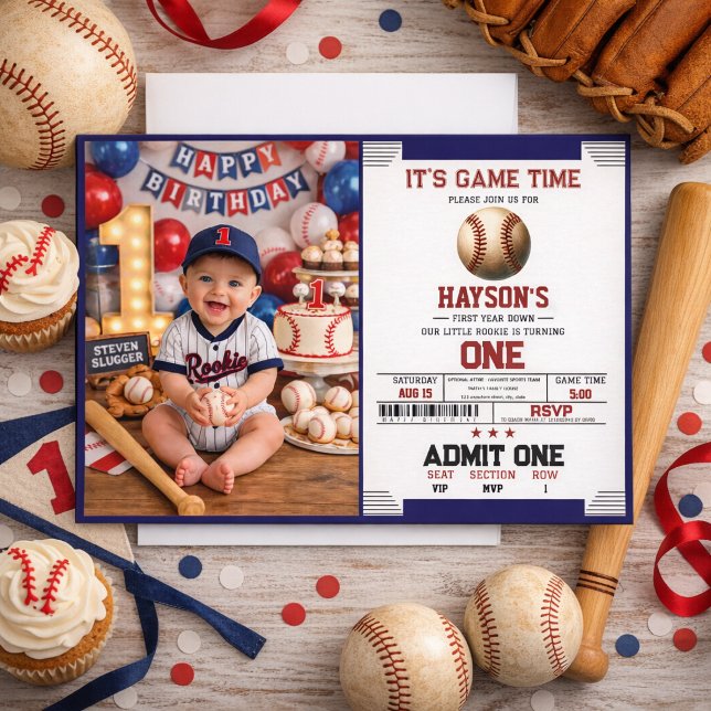 Convites Festa de 1º Aniversário do First Year Down Basebal (First Year Down Baseball 1st Birthday Party)