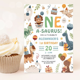 Convites Festa de 1º Aniversário do Menino Dinossauro Um-Au