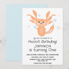Convites Festa de 1º Aniversário do Pastel Axolotl Oceano C