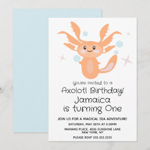 Convites Festa de 1º Aniversário do Pastel Axolotl Oceano C