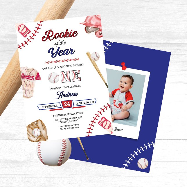 Convites Festa de 1º Aniversário do Pequeno Rebatedor de Be (Baseball 1st birthday party invitation Rookie of the Year)