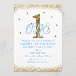 Convites Festa de 1º Aniversário dos Meninos Azul & Dourado