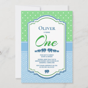 Convites Festa de 1º Aniversário Elefantes Azuis