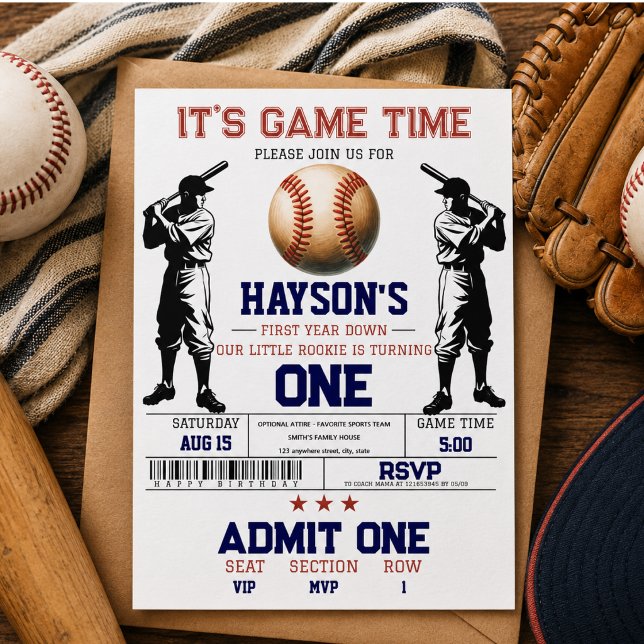 Convites Festa de 1º Aniversário First Year Down Baseball (First Year Down Baseball 1st Birthday Party)