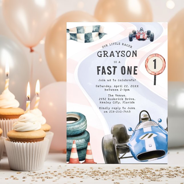 Convites Festa de 1º Aniversário Infantil com Tema de Carro (Criador carregado)