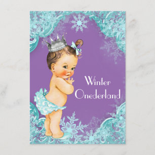 Convites Festa de 1º Aniversário Purple Teal Winter Onederl