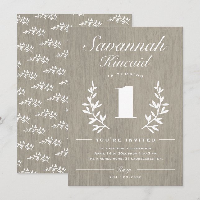 Convites Festa de 1º Aniversário Rustic Woods (Frente/Verso)