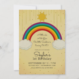 Convites Festa de 1º Aniversário Sunshine Rainbow Yellow Go