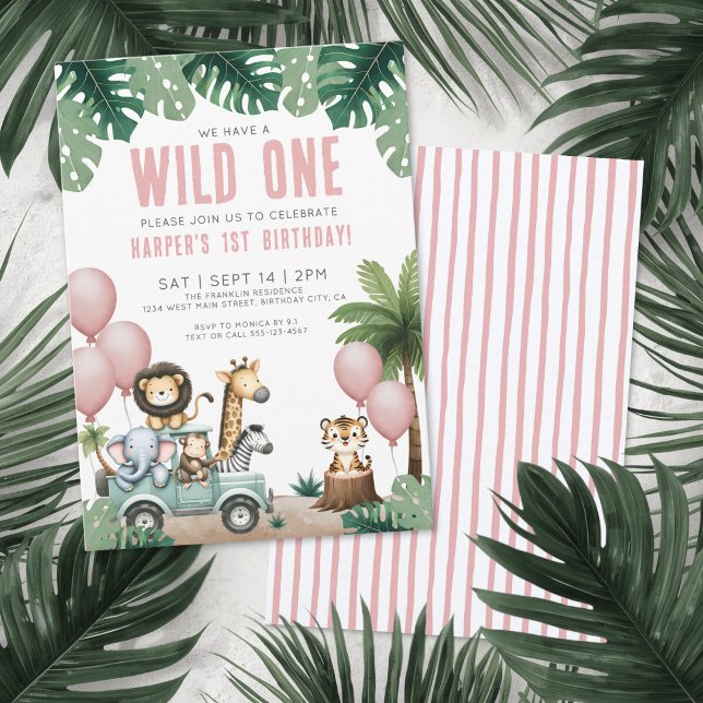 Convites Festa de 1º Aniversário Wild One Jungle Safari (Wild One Jungle Safari 1st Birthday Party Invitation)