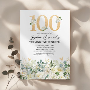 Convites Festa de 100 Anos de Floral Verde e Branco